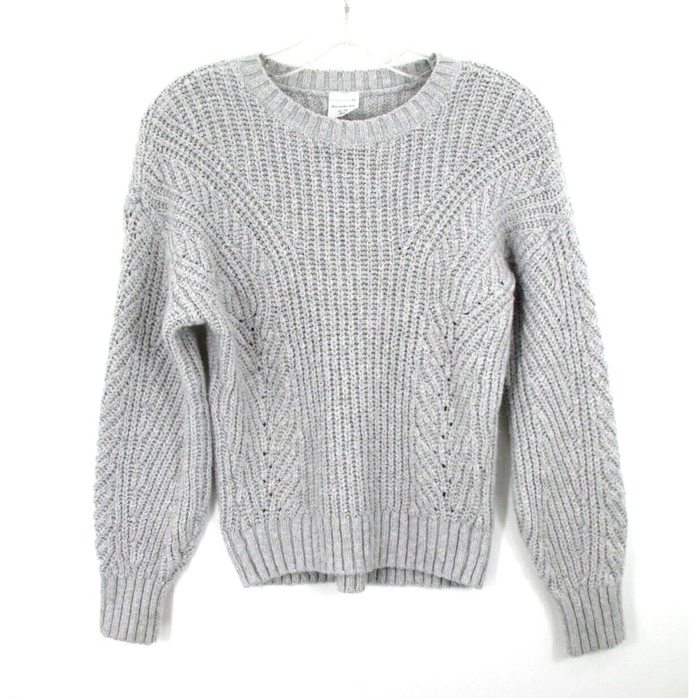 ABERCROMBIE KIDS Cable Knit Sweater Unisex Size 13/14 Gray Thick Cotton Blend